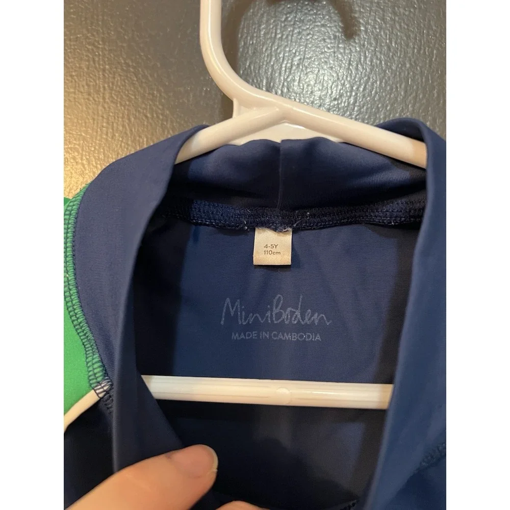 Mini Boden Rash Guard Swim Shirt Sz 4-5Yr Top Classic Blue Green Short Sleeve